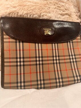 Burberry Plaid Envelope Clutch with Dark Brown Leather Flap
